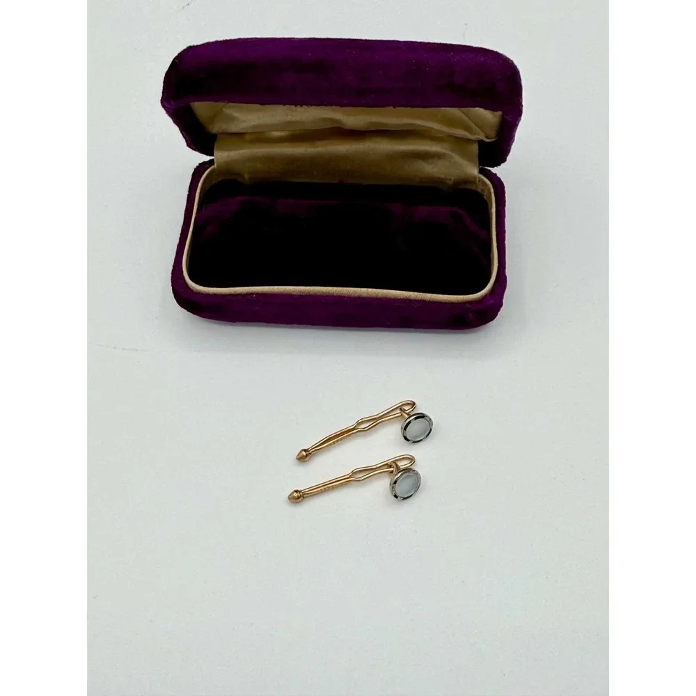 Antique Krementz Tuxedo Shirt Studs 1920s MOP Enamel O.C. Stegmaier Velvet Box